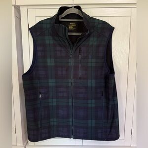 Polo Ralph Lauren Performance Fleece Vest Men’s XL Tartan Plaid Zip Pockets Navy